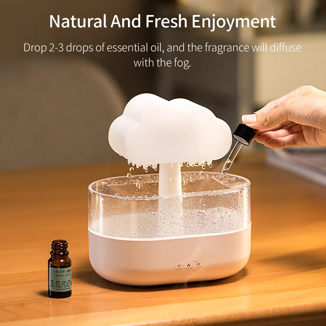 Rain Cloud Night Light Humidifier with Raining Water Drop Sound Oil Diffuser for Bedroom