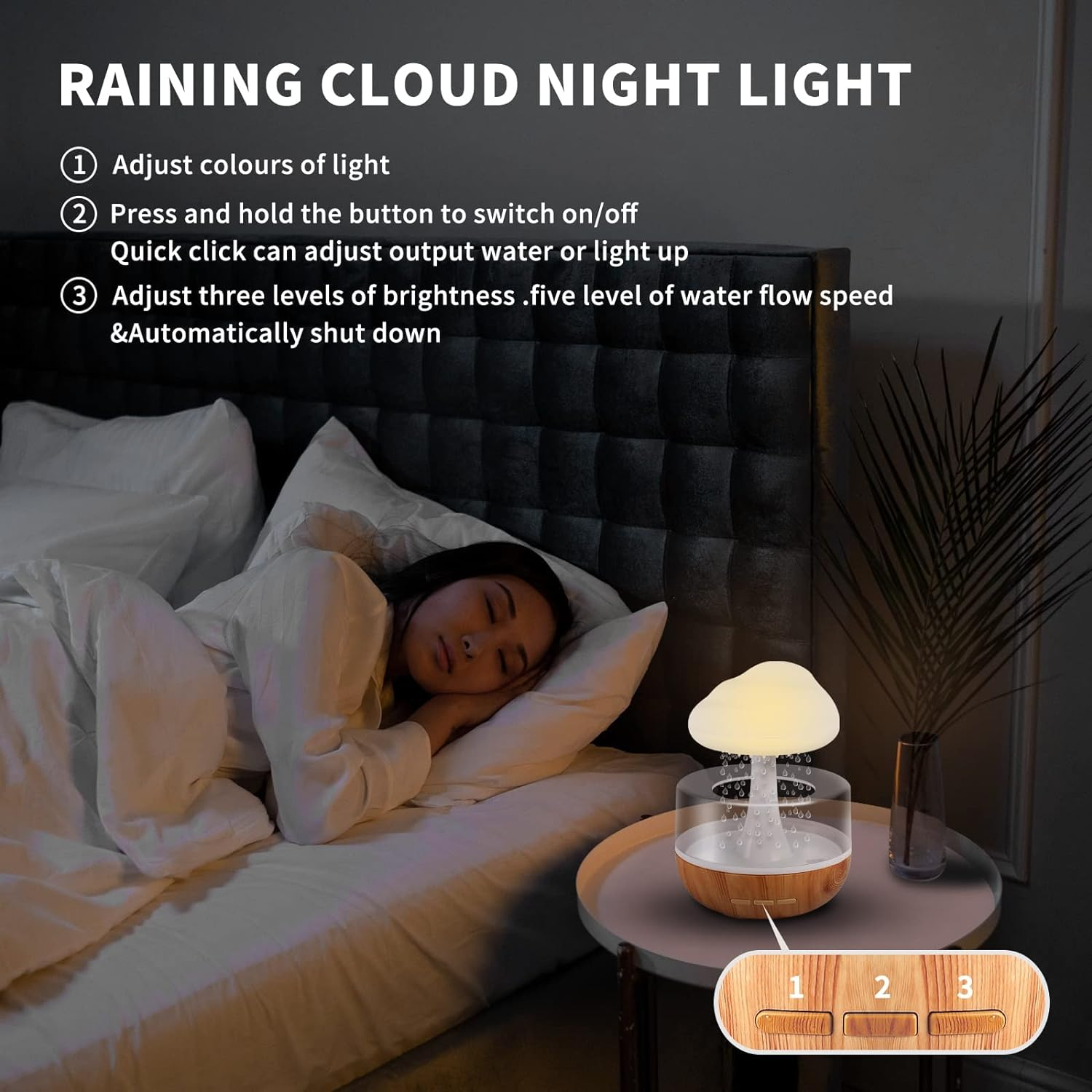 Rain Cloud Night Light Humidifier with Raining Water Drop Sound Oil Diffuser for Bedroom