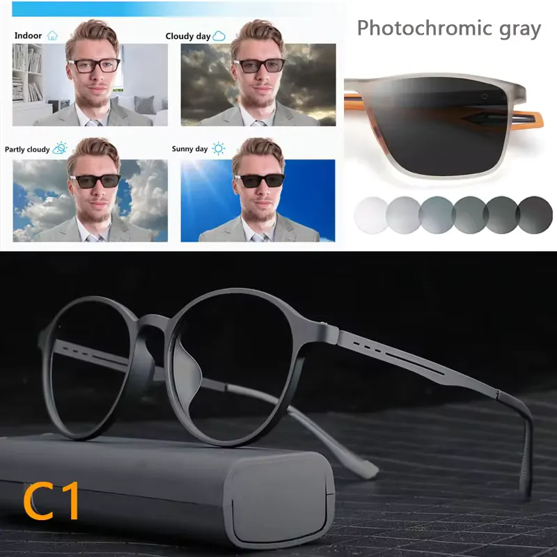 Ultralight Titanium Photochromic Eye Glasses Short Sight Eyewear