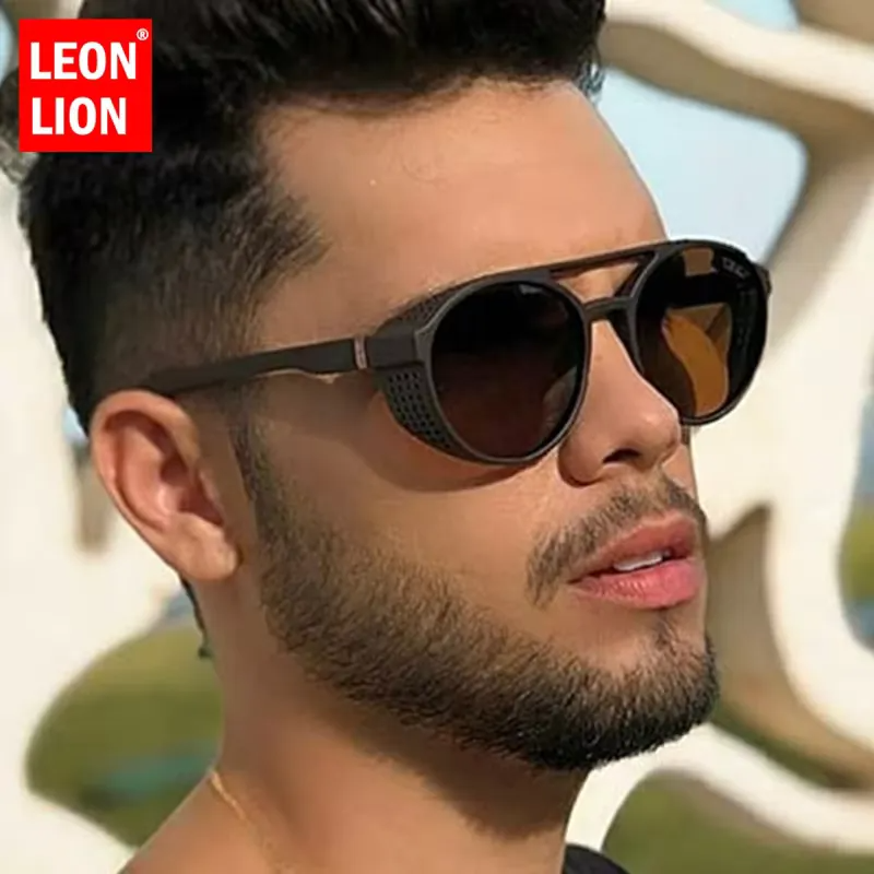 LeonLion Classic Punk Vintage Sunglasses for Men Punk Oculos De Sol Gafas UV400