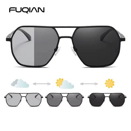 Luxury Metal Photochromic Sunglasses Polarized Stylish Chameleon Anti-glare Driving Shades UV400