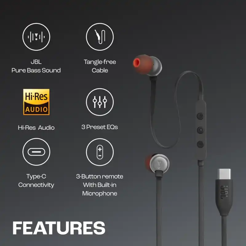 JBL Tune 310C Type C Hi-Res Earphone with Mic