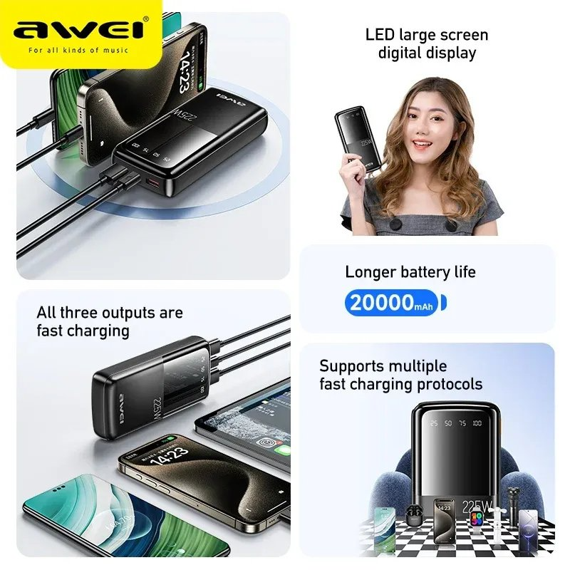 Awei P13K 22.5W Powerbank 20000mah Fast Charging