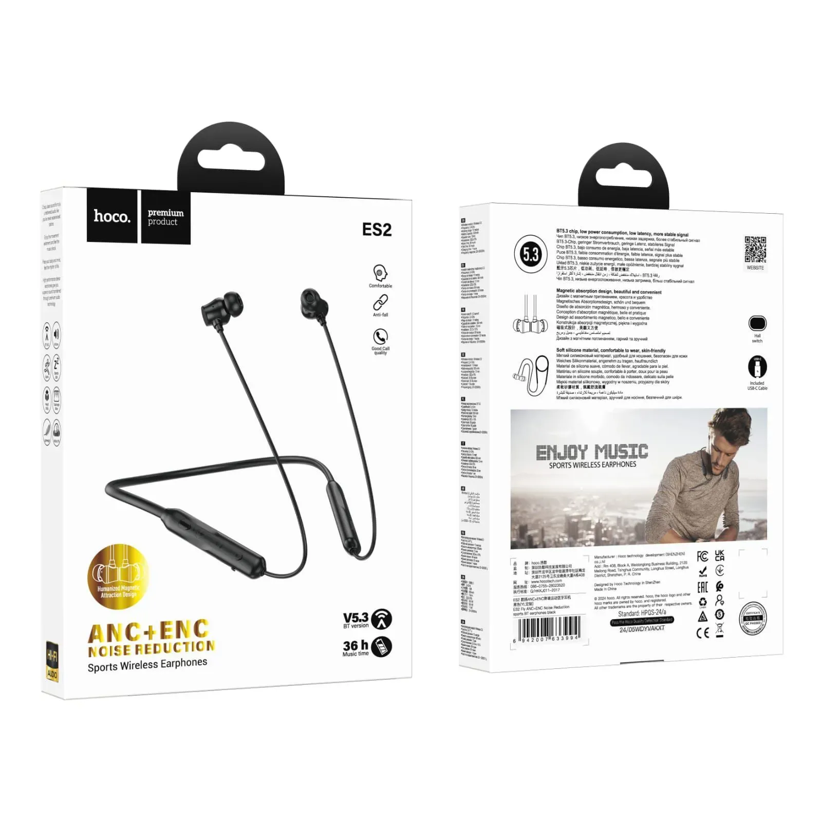 Hoco ES2 Fly ANC+ENC Noise Reduction Sports Bluetooth Earphones