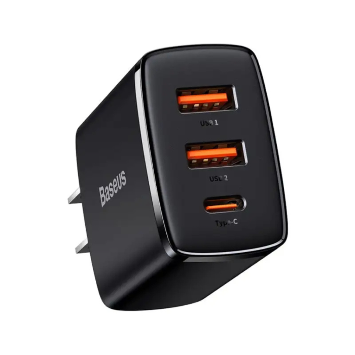 BASEUS Compact Quick Charger 2U+C Three Ports 30W Travel Power Adapter US Plug