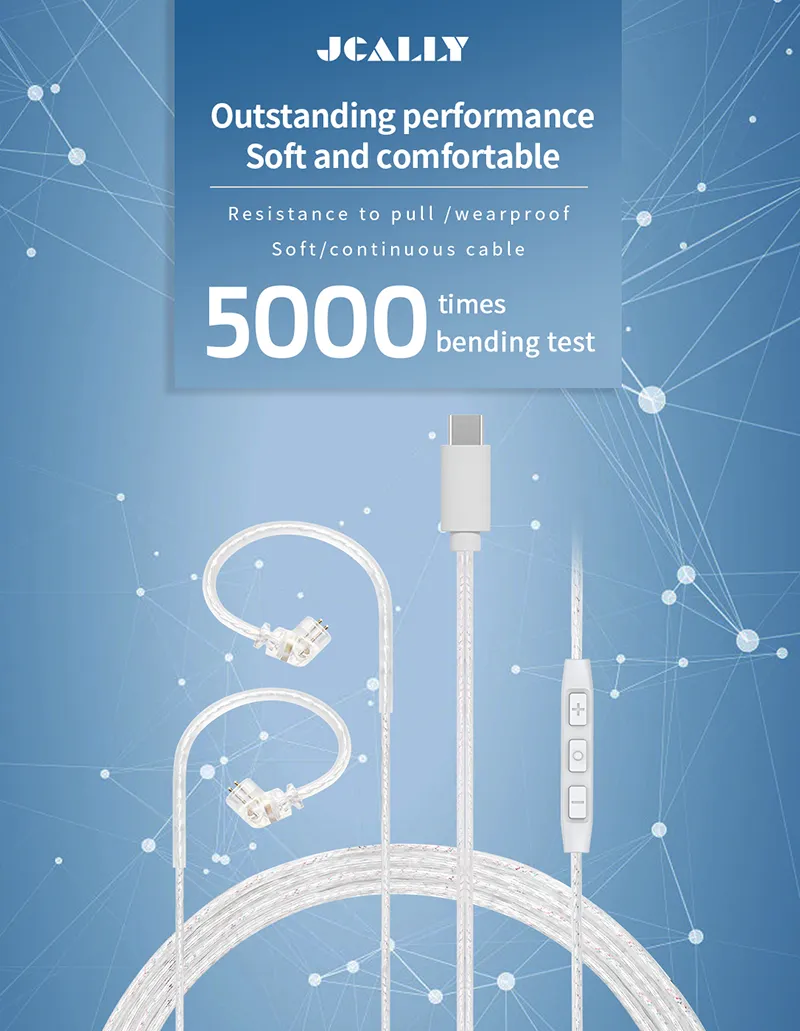 JCALLY PJ3 5N OFC Silver-plated Earphone Cable Built-in DAC Chip with Mic Type C Straight Plug Line 1 JCALLY PJ3 5N OFC Silver-plated Earphone Cable Built-in DAC Chip with Mic Type C Straight Plug Line