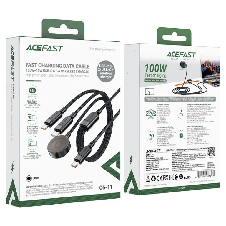 ACEFAST C6-11 3-in-1 100W Charging Data Cable with Wireless Charger