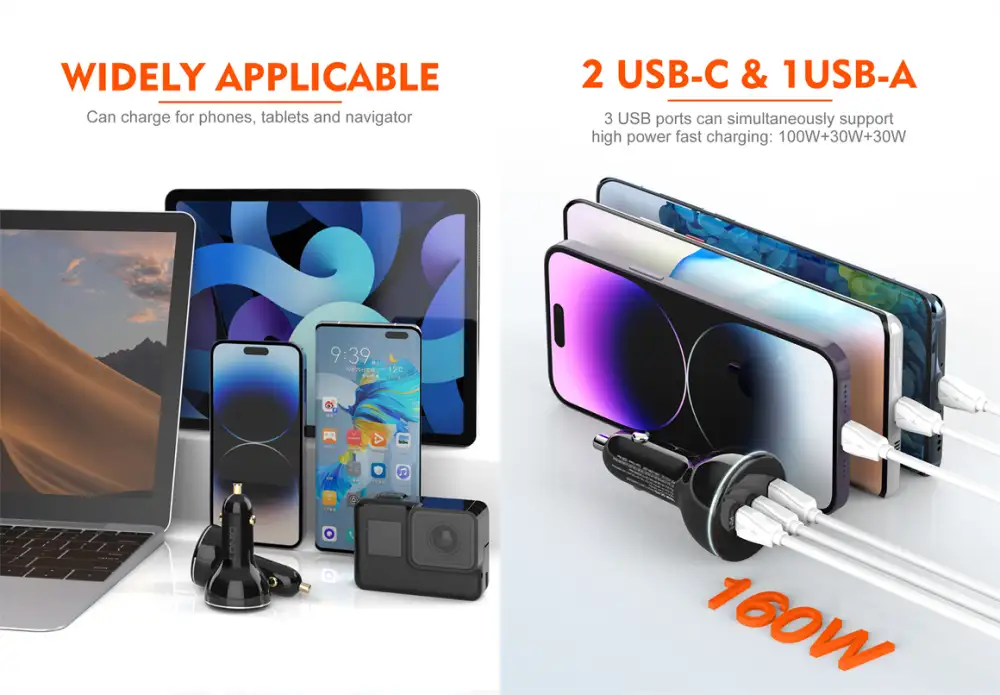 LDNIO C102 160W Trio Port Car Charger with 100W C To C Cable 2 LDNIO C102 160W Trio Port Car Charger with 100W C To C Cable
