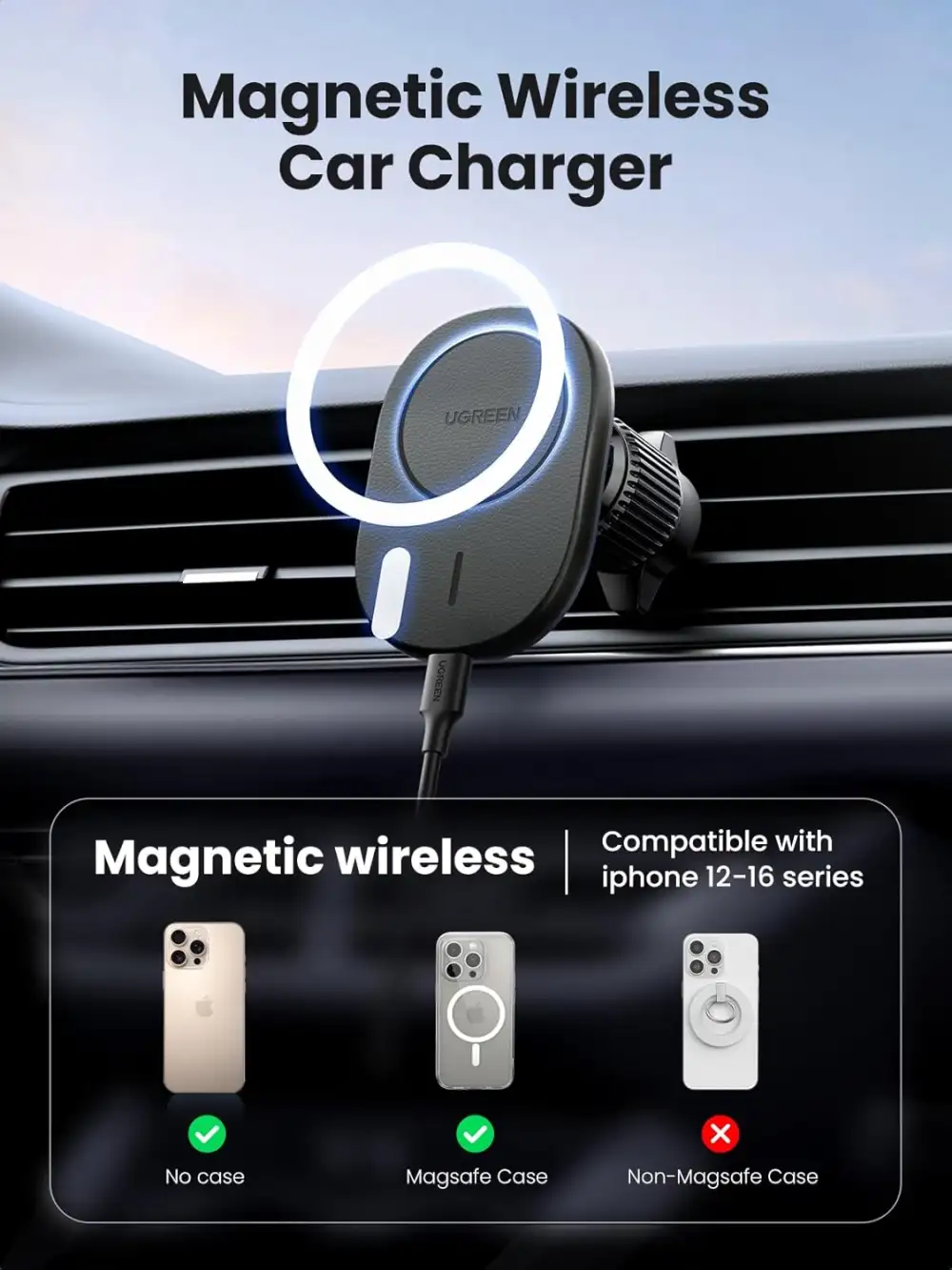 UGREEN CD345 (25925) 15W Magnetic Wireless Car Charger