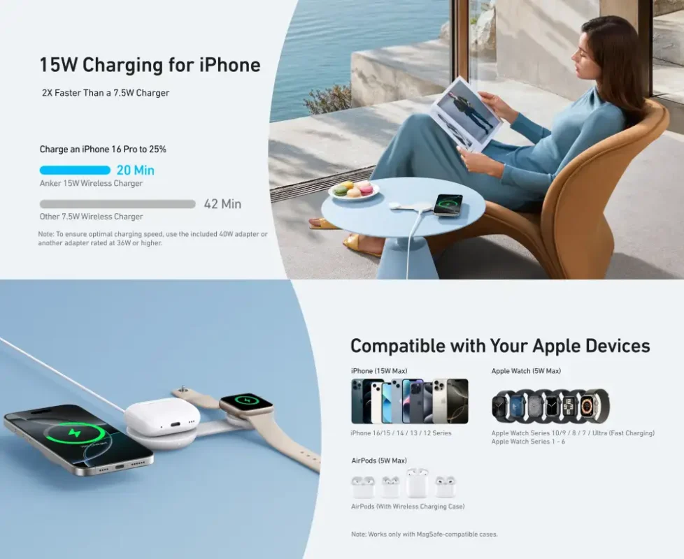 Anker A25M8 Ultra Compact 3in1 Qi2 Wireless Charger 3 Anker A25M8 Ultra Compact 3in1 Qi2 Wireless Charger