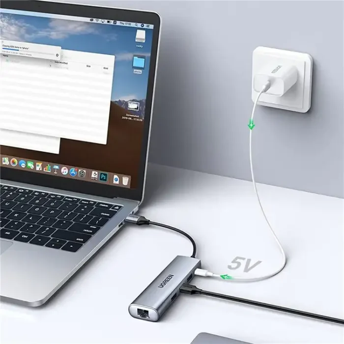 UGREEN 20915 USB Hub 3-Port USB 3.0 Hub 5V Power Port with RJ45