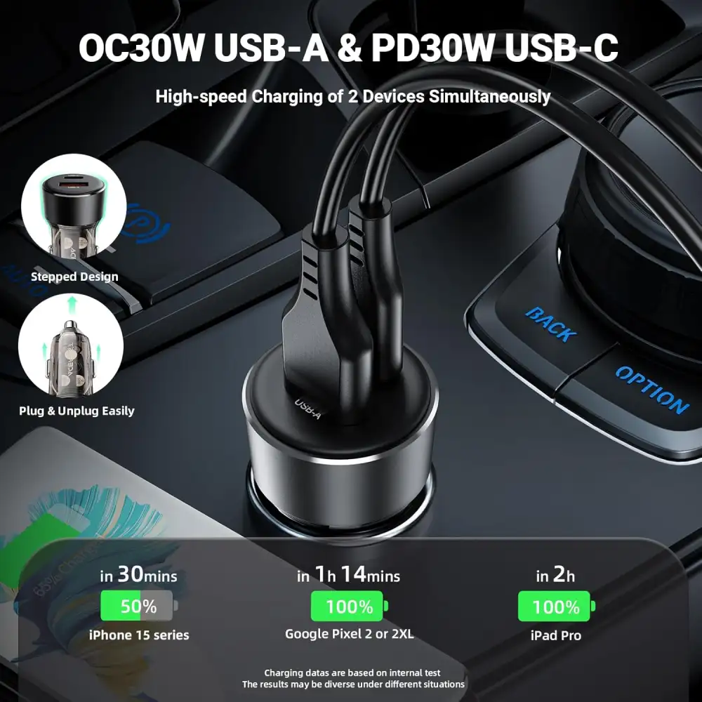 ACEFAST B12 Car Charger 60W – Dual Port USB-A & USB-C Fast Charging Car Power Adapter 3 ACEFAST B12