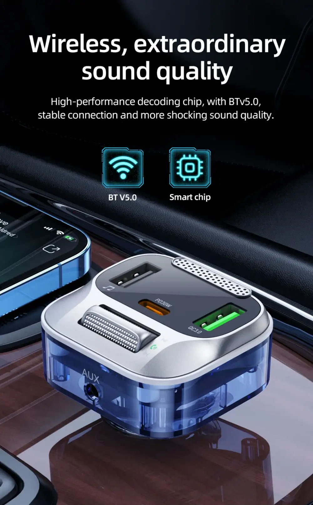 Hoco E75 Bravery PD30W+QC3.0 Car BT FM Transmitter