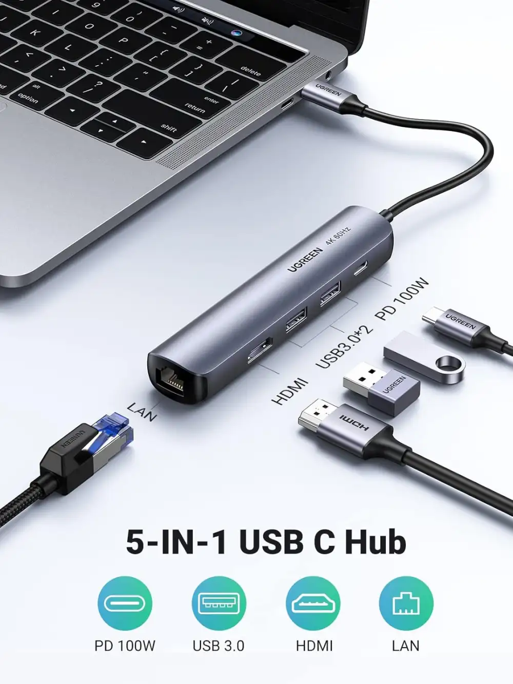 Ugreen CM136 5-in-1 USB-C to HDMI Multifunctional Hub (50209)