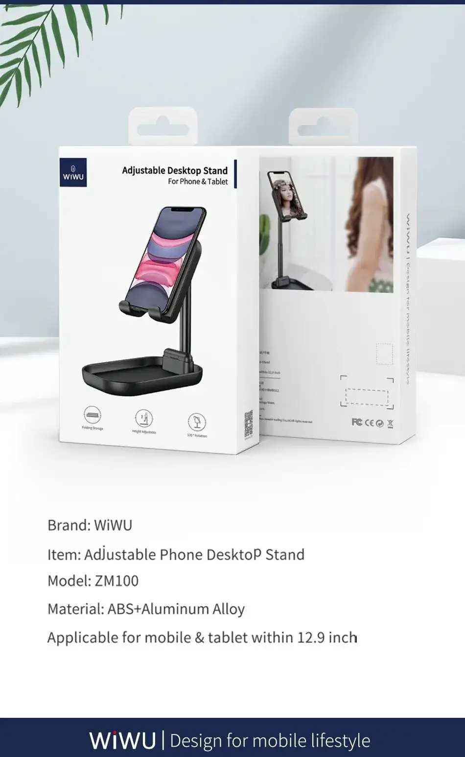 WiWU ZM100 Foldable Desktop Stand for Mobile & Tablet