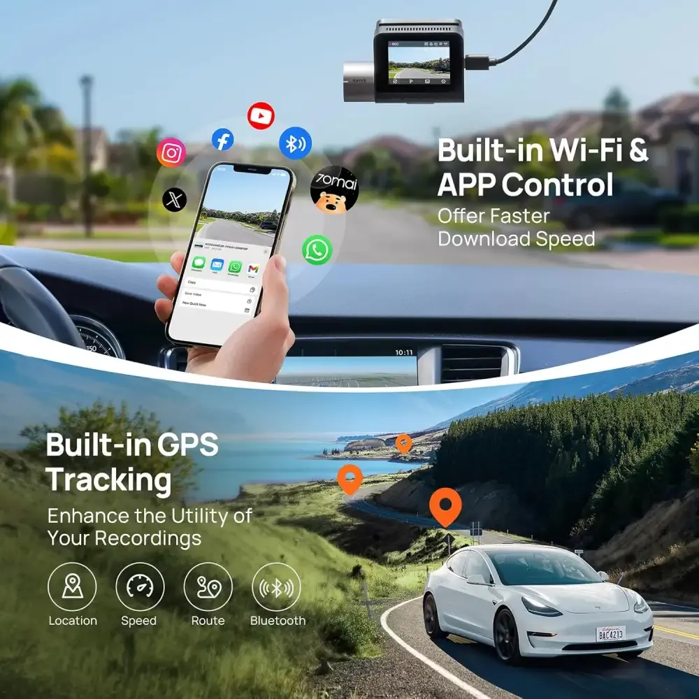70Mai Dash Cam A510 4G Dual Channel Dash Camera front & back Set