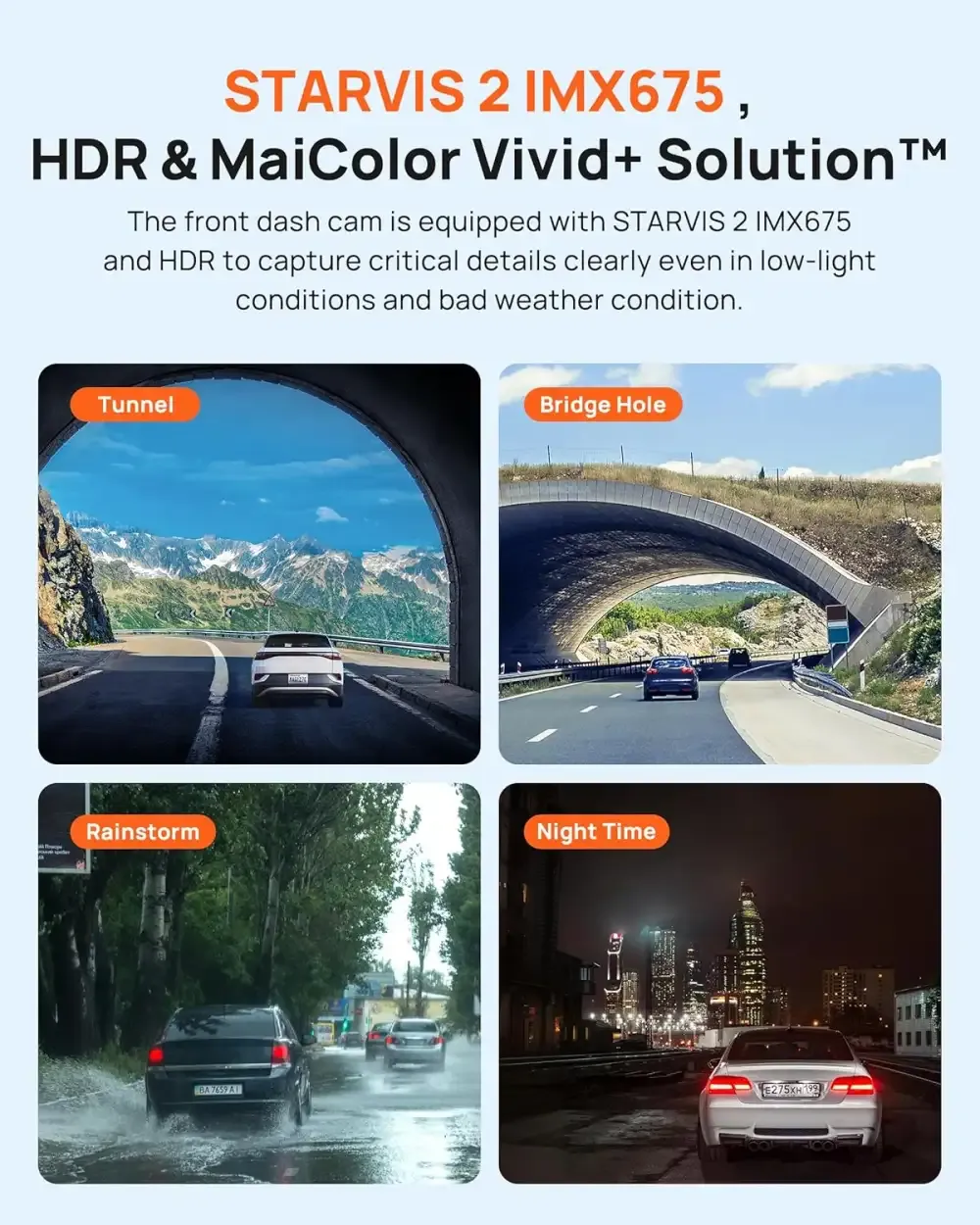 70Mai Dash Cam A510 4G Dual Channel Dash Camera front & back Set